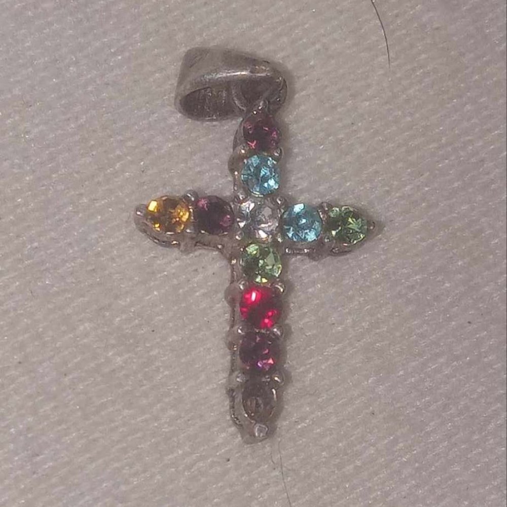 Sterling Silver multi color Gemstone Cross Pendant